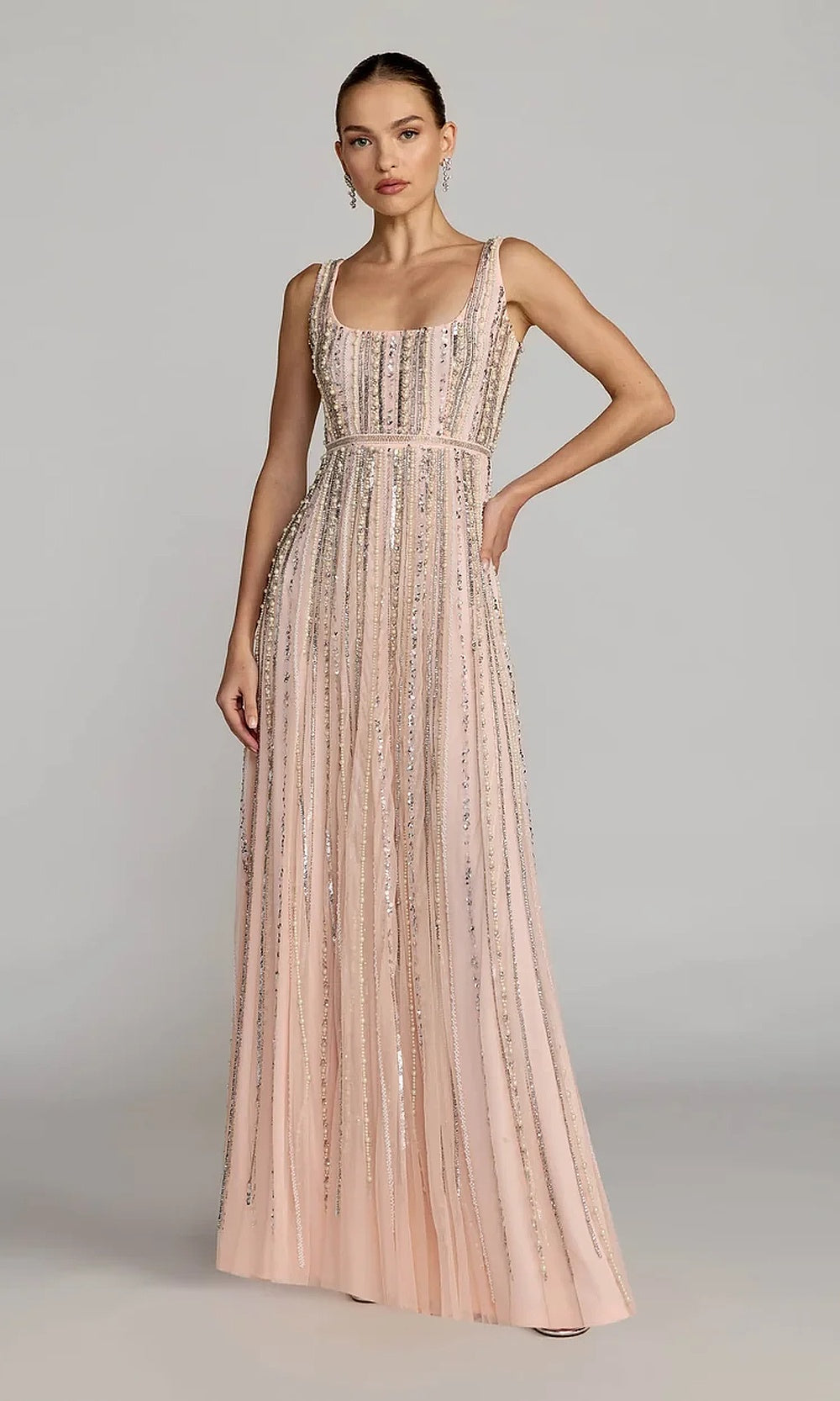 Mac Duggal 94080 Fully-Beaded Pearl Sequin A-Line Scoop-Neck Gown