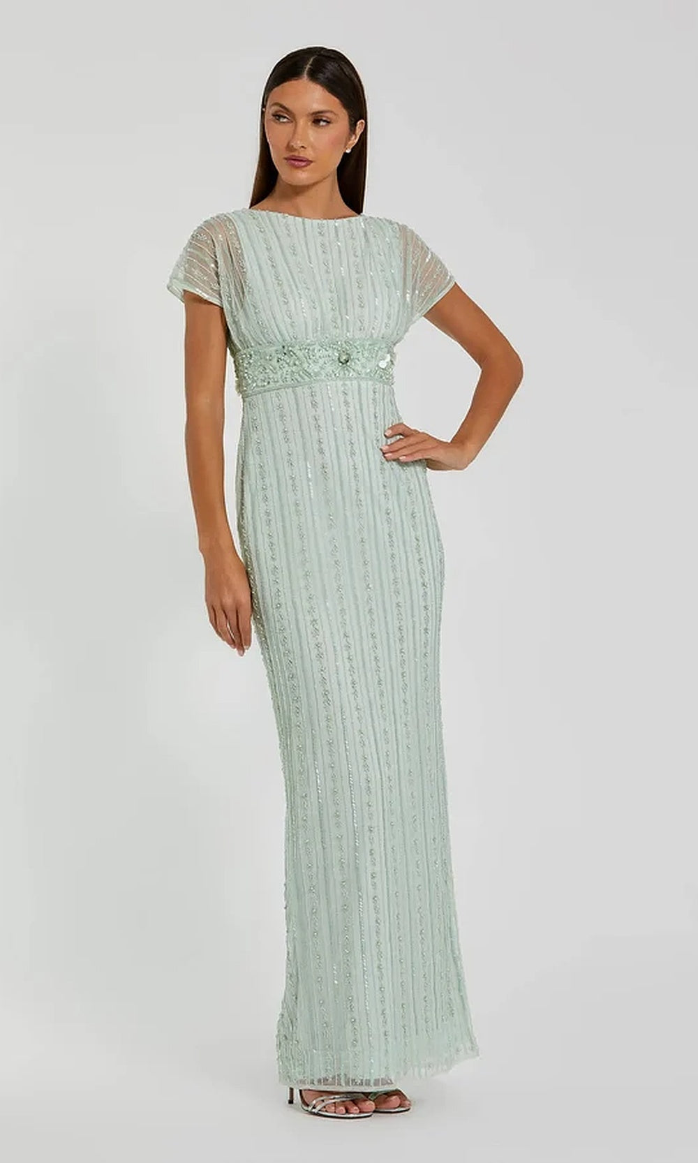 Mac Duggal 94147 Fully Beaded Fitted Long Gown with Pearl Empire Waist