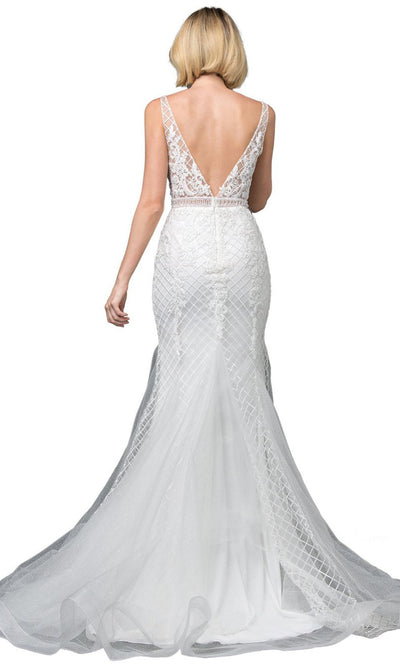 Dancing Queen - 123 Plunging Neck Embellished Bridal Gown In White