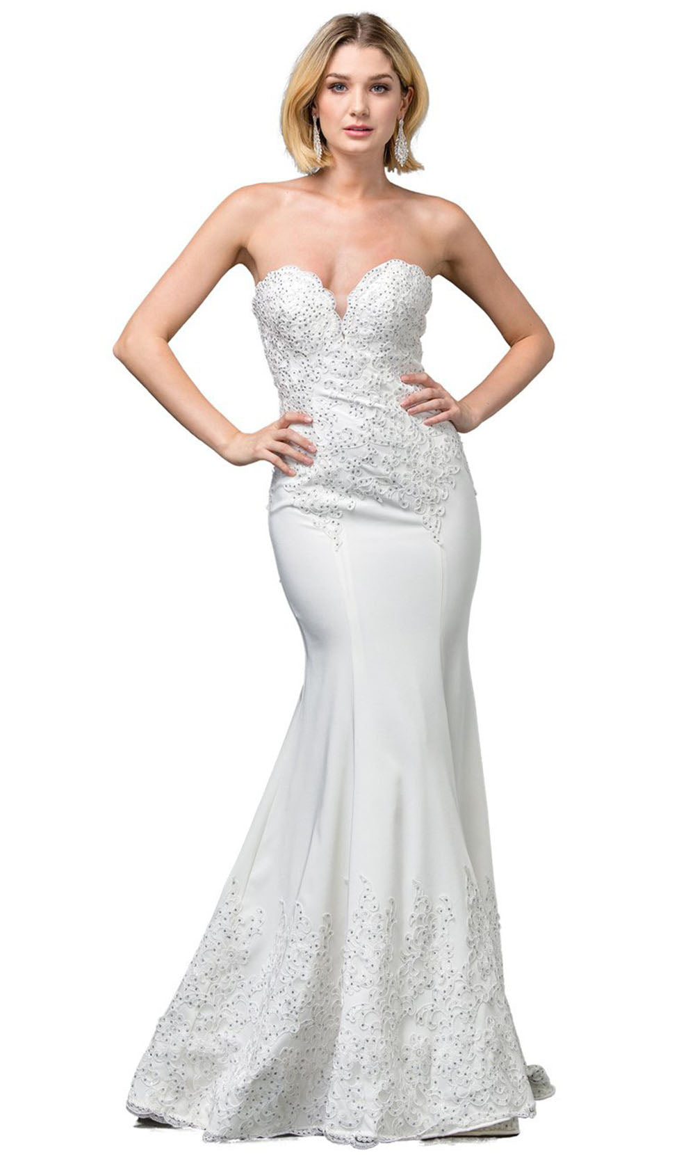 Dancing Queen - 136 Embellished Sweetheart Trumpet Gown In White