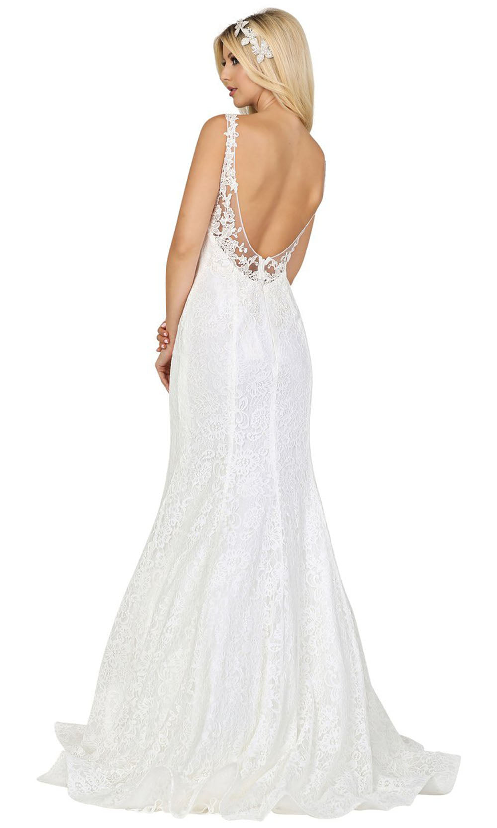 Dancing Queen - 151 Sleeveless V Neck Lace Bridal Gown In White