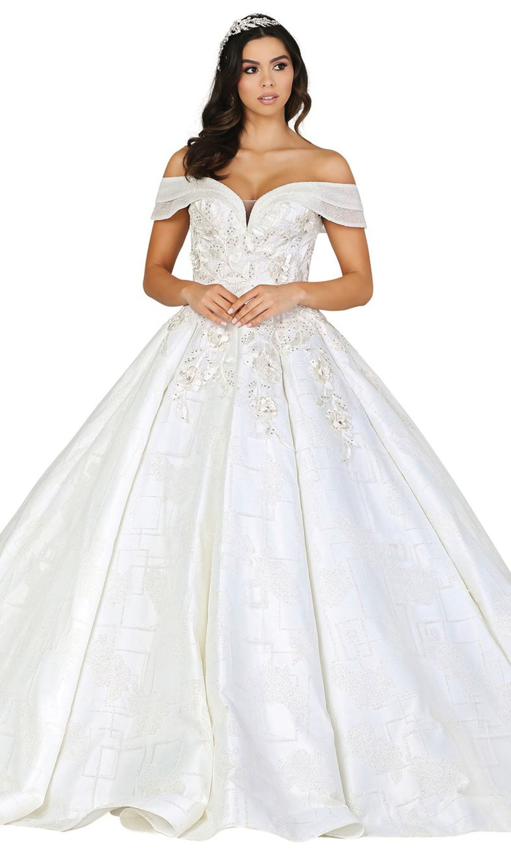 Dancing Queen - 153 Off Shoulder Embellished Bridal Ballgown In White