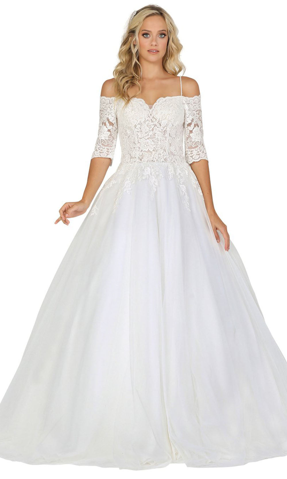Dancing Queen - 170 Quarter Sleeve Laced A-Line Dress In White