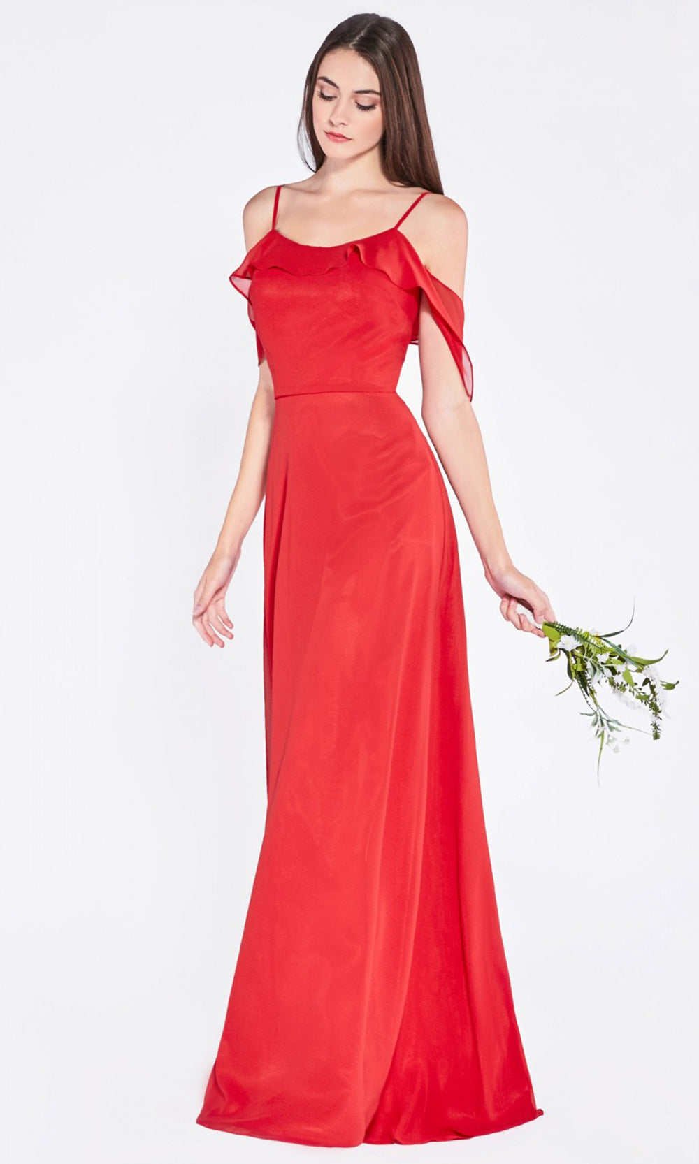 Cinderella Divine - 1018 Scoop Neck Column Gown In Red