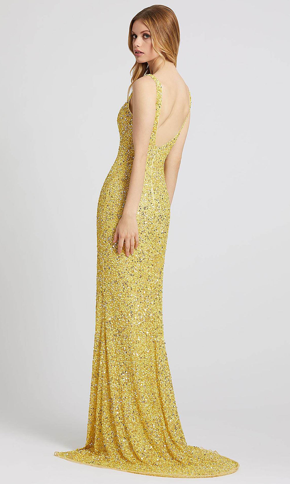 Mac Duggal - 1068L Multi-Toned Sequins V Neck Evening Gown In Yellow