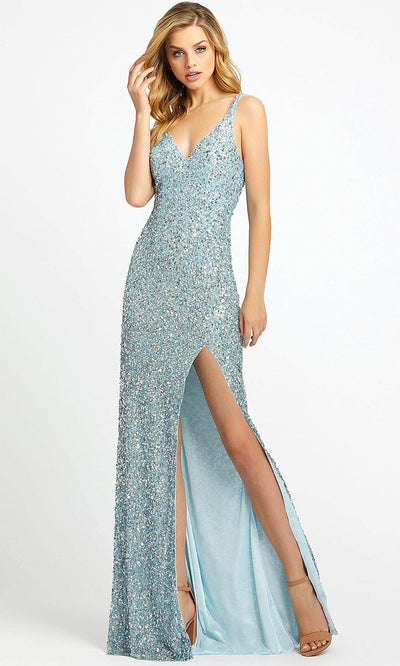 Mac Duggal - 1068L Multi-Toned Sequins V Neck Evening Gown In Blue