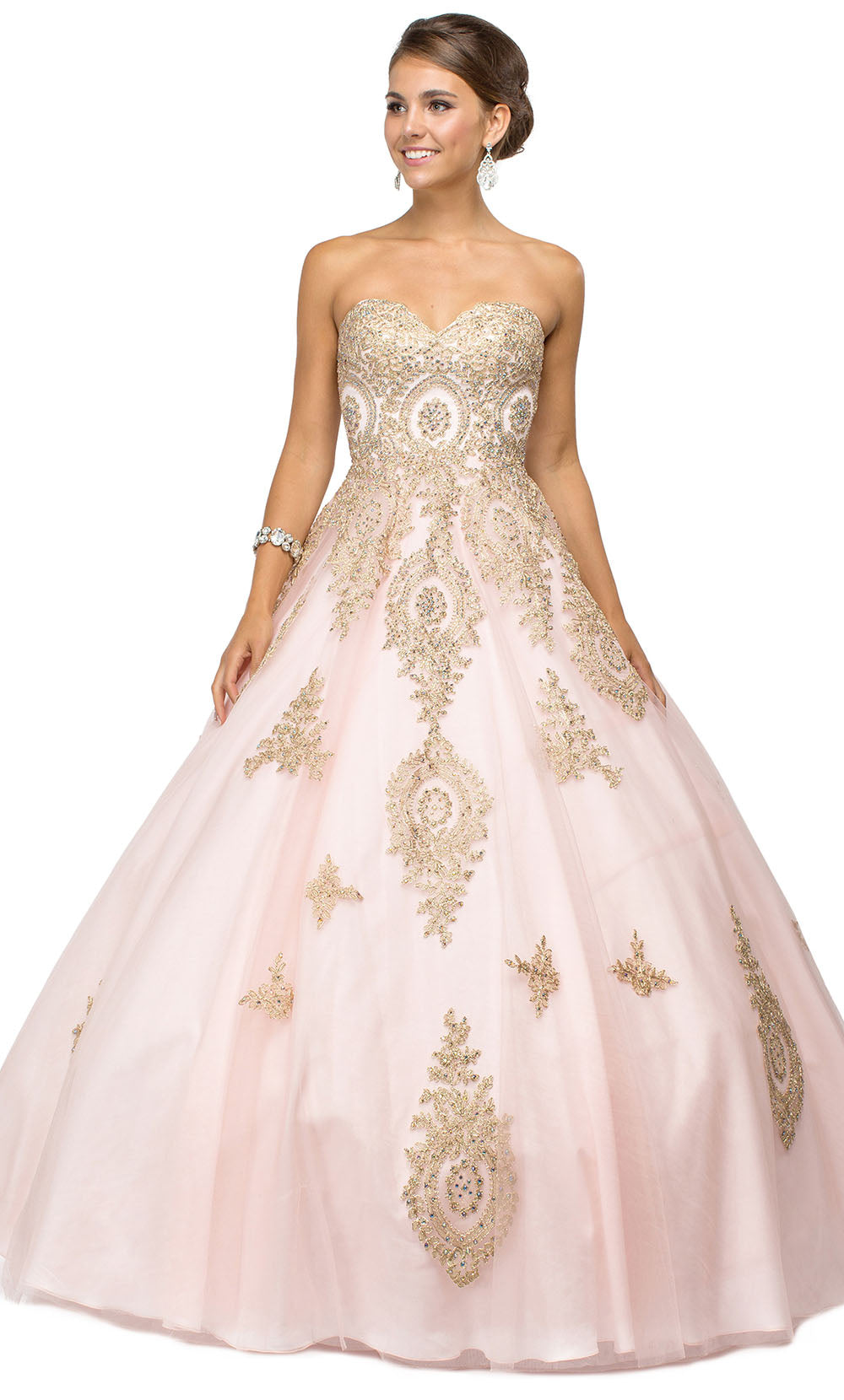 Dancing Queen - 1105 Strapless Metallic Lace Appliques Ballgown In Pink