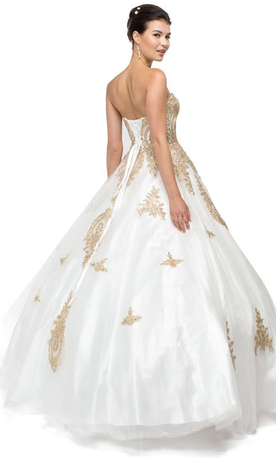 Dancing Queen - 1105 Strapless Metallic Lace Appliques Ballgown In White & Ivory