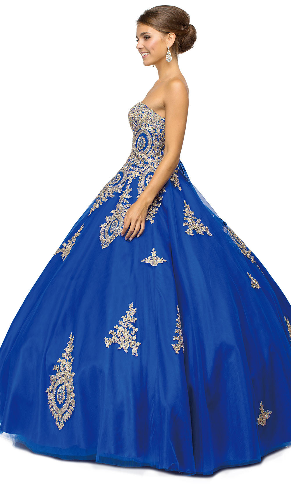 Dancing Queen - 1105 Strapless Metallic Lace Appliques Ballgown In Blue