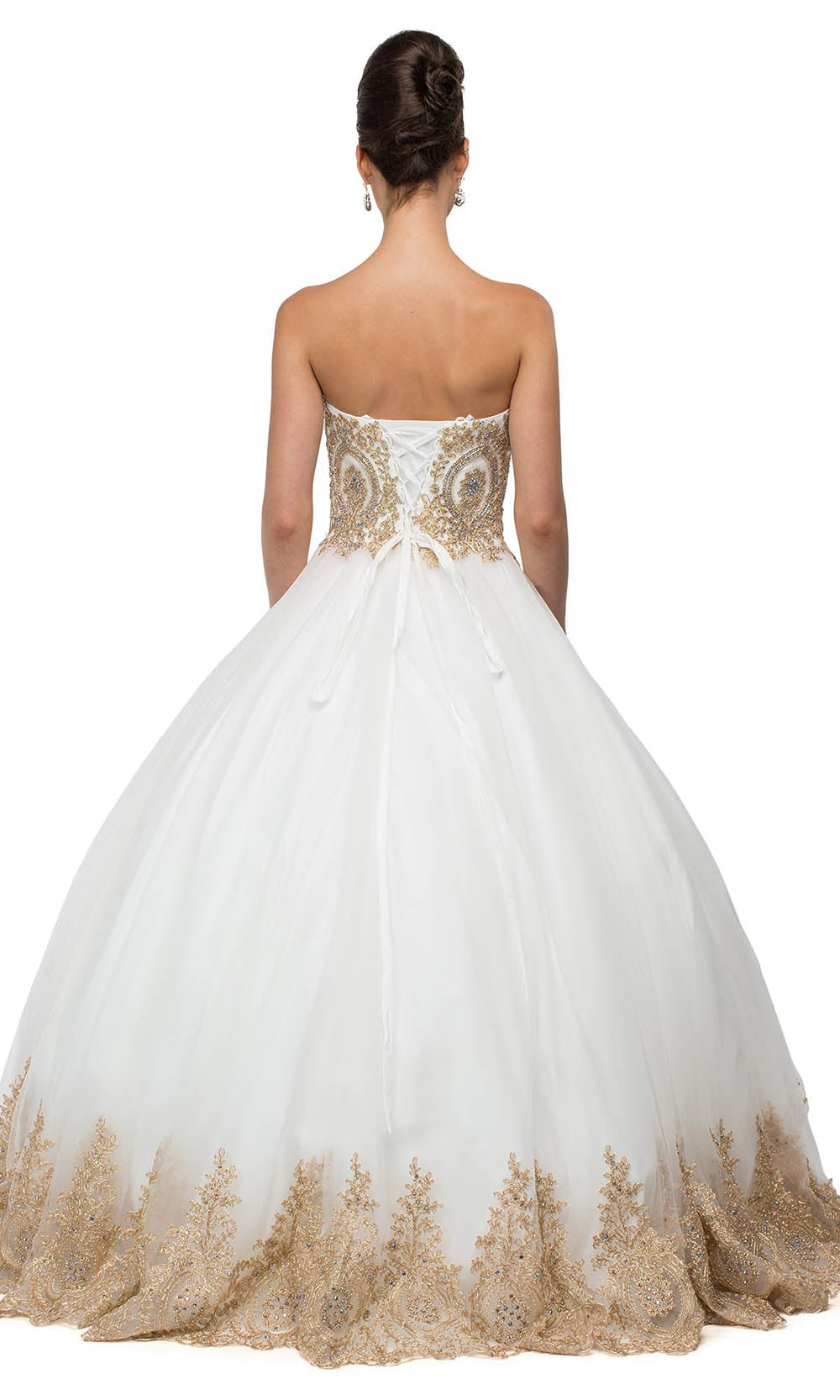 Dancing Queen - 1115 Strapless Sweetheart Embroidered Lace Ballgown In White & Ivory