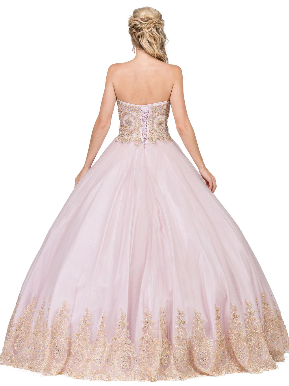 Dancing Queen - 1115 Strapless Sweetheart Embroidered Lace Ballgown In Pink