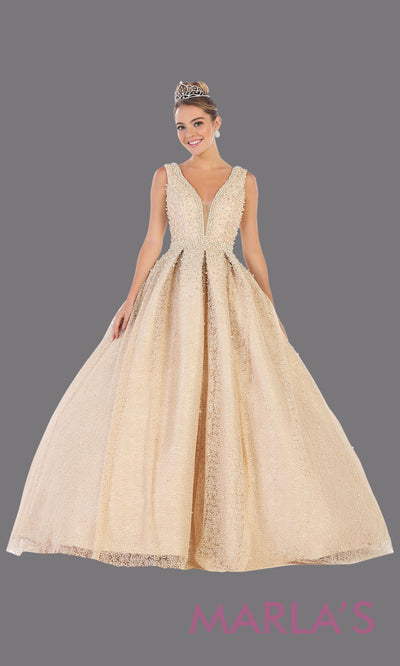 Long champagne princess quinceanera v neck ball gown with straps.Perfect for light gold Engagement ballgown dress, Quinceanera, Sweet 16, Sweet 15, Debut and taupe Wedding bridal Reception Dress. Available in plus sizes.