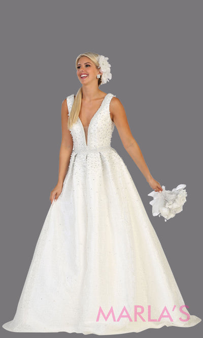 Long white princess quinceanera v neck ball gown with straps.Perfect for white Engagement ballgown dress, Quinceanera, Sweet 16, Sweet 15, Debut and white Wedding bridal Reception Dress. Available in plus sizes.