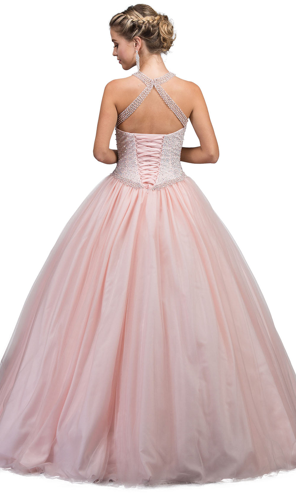 Dancing Queen - 1169 Embroidered Halter Neck Ballgown In Pink