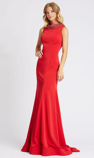 Mac Duggal - 12094A Bead-Crusted Low Back Mermaid Dress In Red
