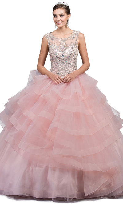 Dancing Queen - 1214 Jeweled Illusion Tiered Ballgown In Pink