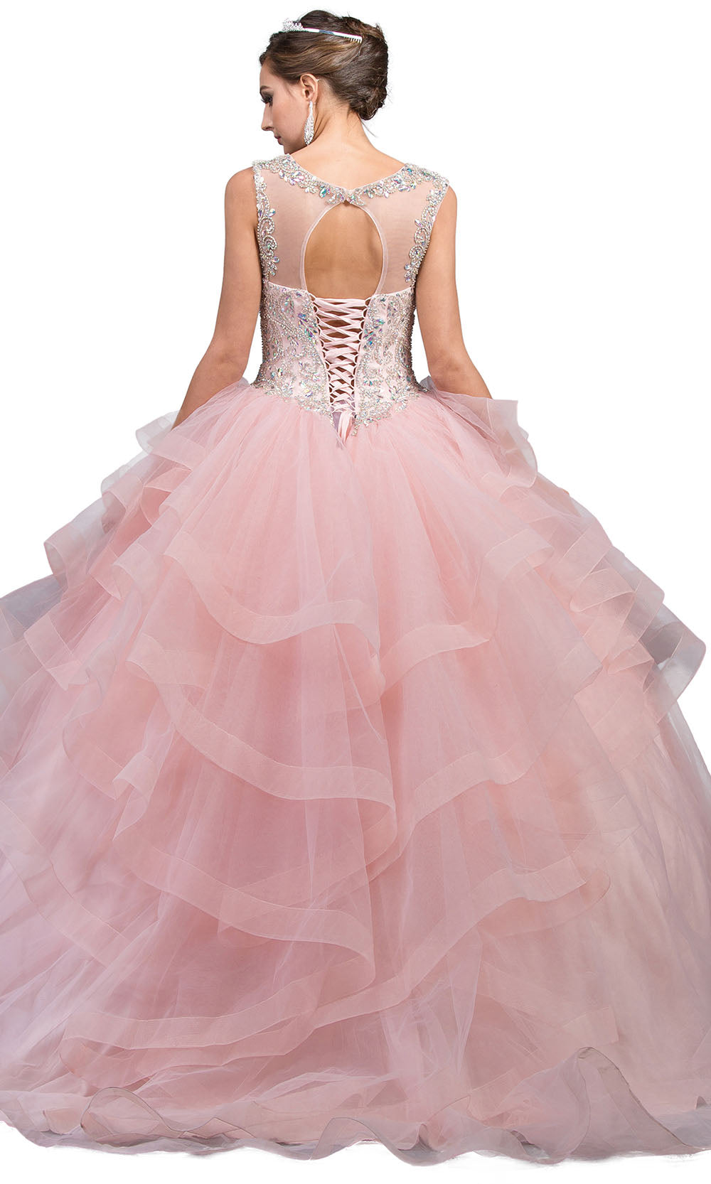 Dancing Queen - 1214 Jeweled Illusion Tiered Ballgown In Pink