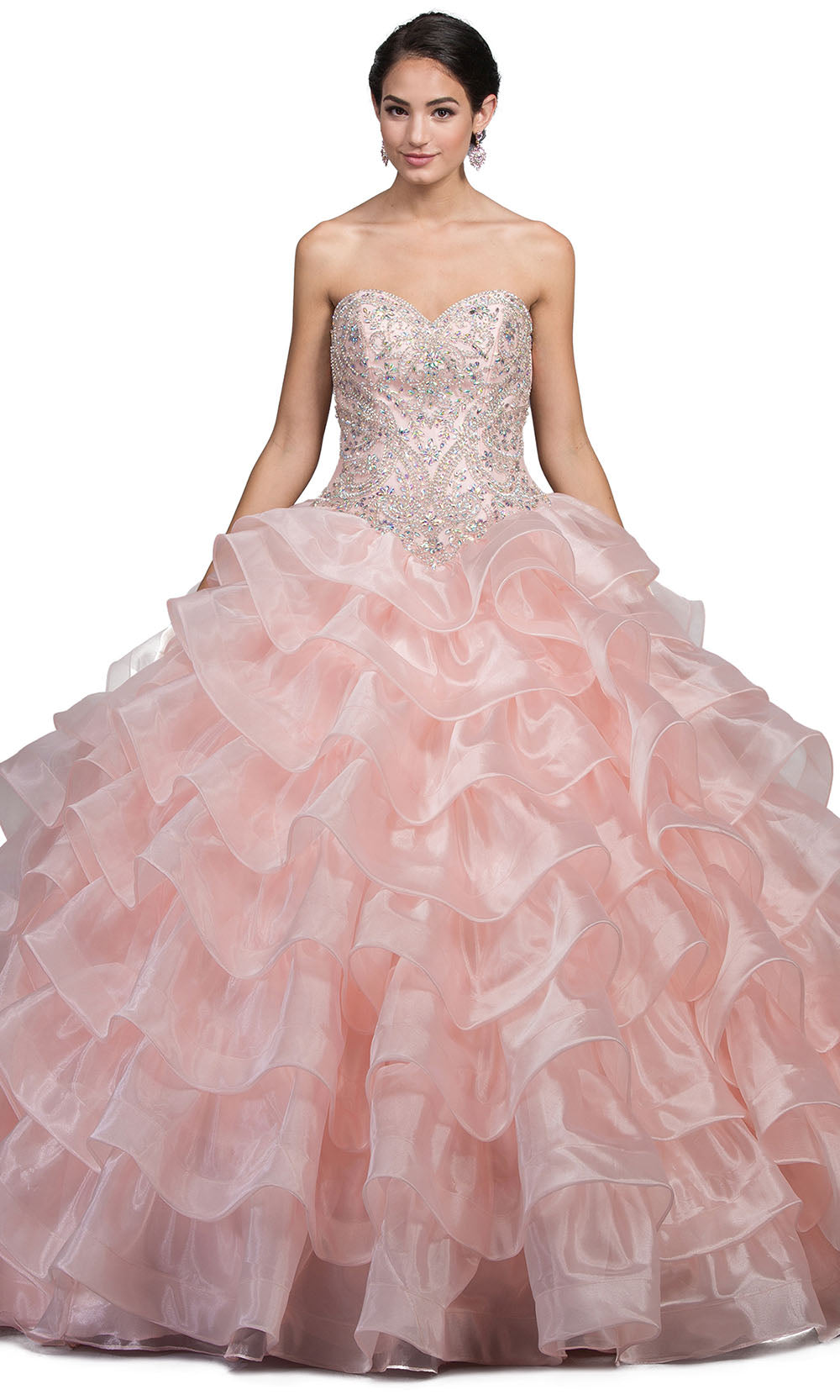 Dancing Queen - 1216 Strapless Bejeweled Tiered Ballgown In Pink