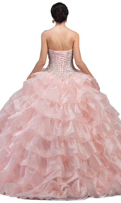 Dancing Queen - 1216 Strapless Bejeweled Tiered Ballgown In Pink