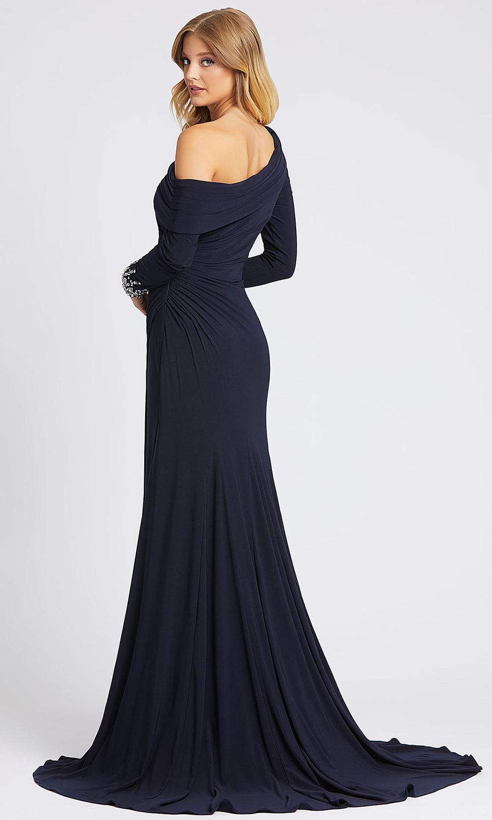 Mac Duggal - 12231A Beaded Asymmetric Trumpet Dress In Blue