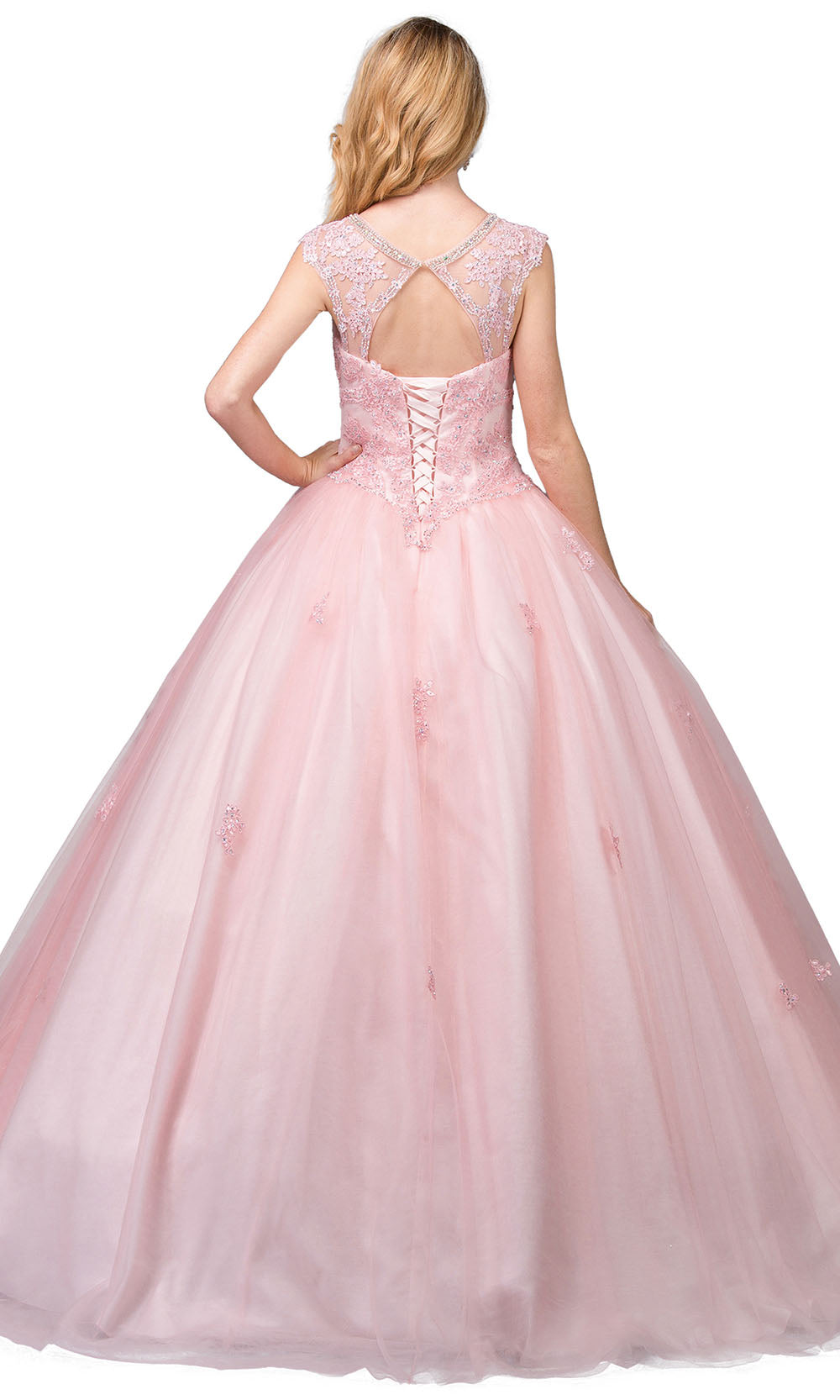 Dancing Queen - 1223 Cap Sleeve Ornate Applique Ballgown In Pink