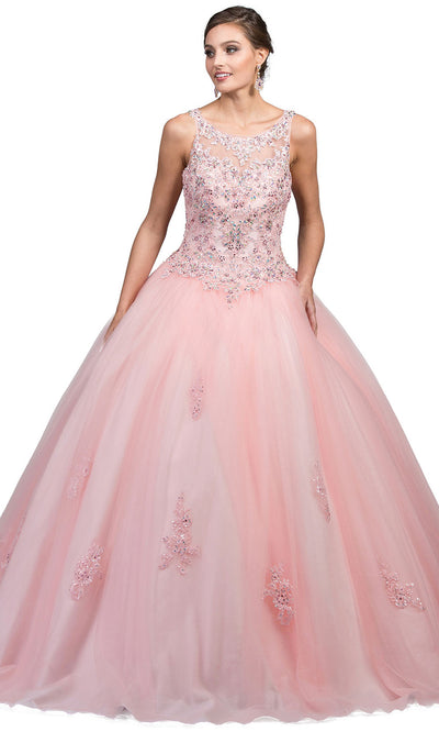 Dancing Queen - 1228 Embellished Scoop Neck Ballgown In Pink