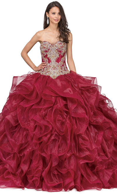 Dancing Queen - 1250 Strapless Jeweled Corset Bodice Ballgown In Burgundy