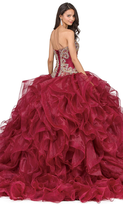 Dancing Queen - 1250 Strapless Jeweled Corset Bodice Ballgown In Burgundy