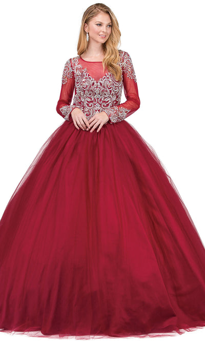 Dancing Queen - 1257 Embellished Long Sleeve Ballgown In Red