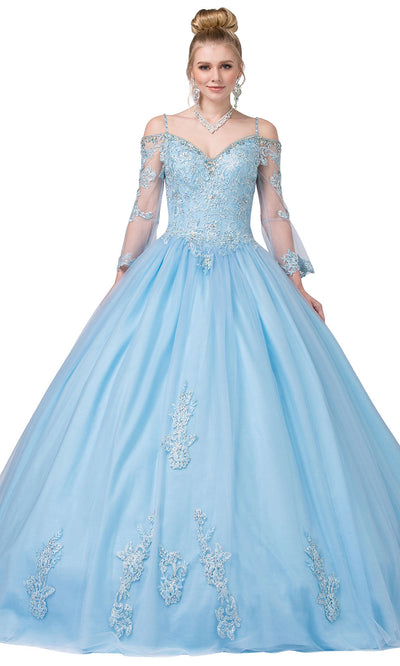 Dancing Queen - 1266 Embellished Corset Bodice Cold-Shoulder Ballgown In Blue