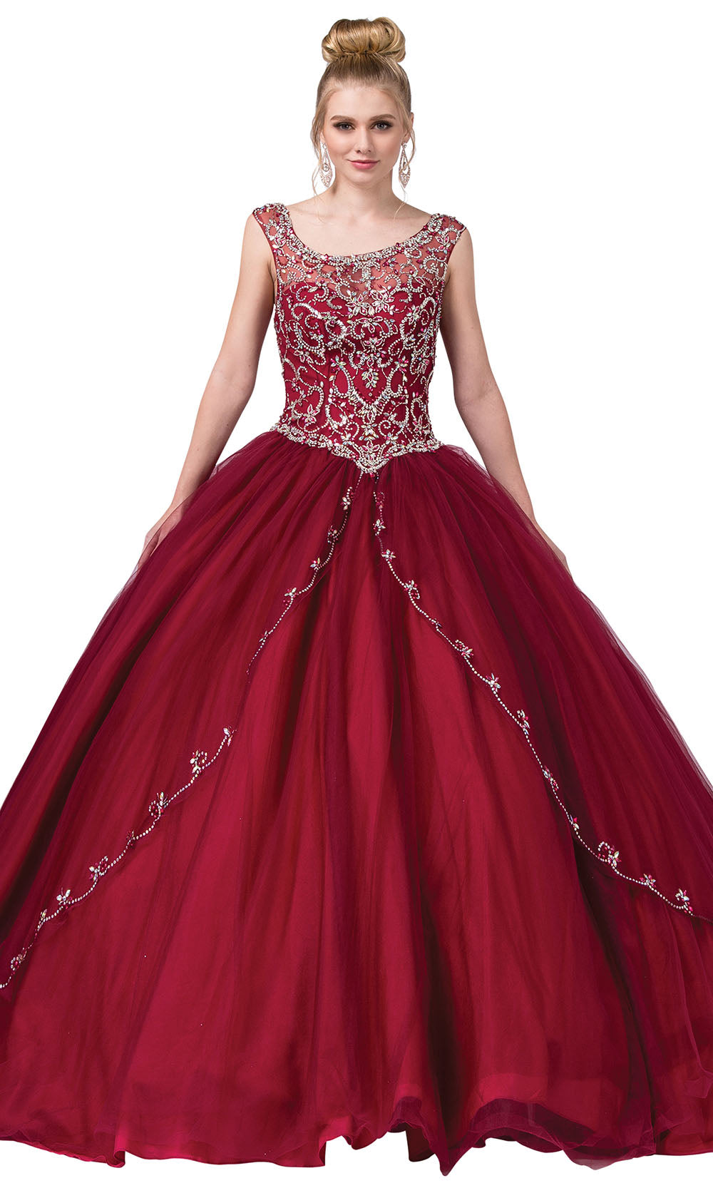 Dancing Queen - 1267 Embellished Scoop Neck Ballgown In Red