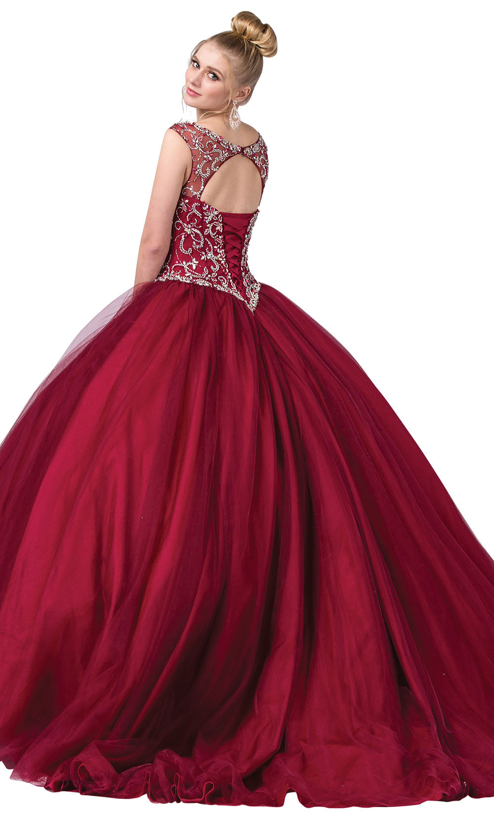 Dancing Queen - 1267 Embellished Scoop Neck Ballgown In Red