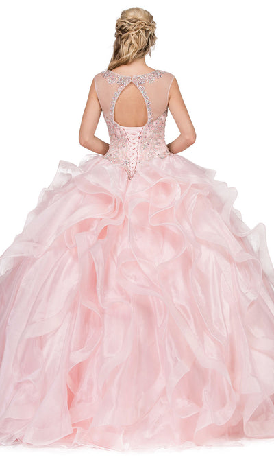 Dancing Queen - 1288 Illusion Bateau Beaded Ballgown In Pink