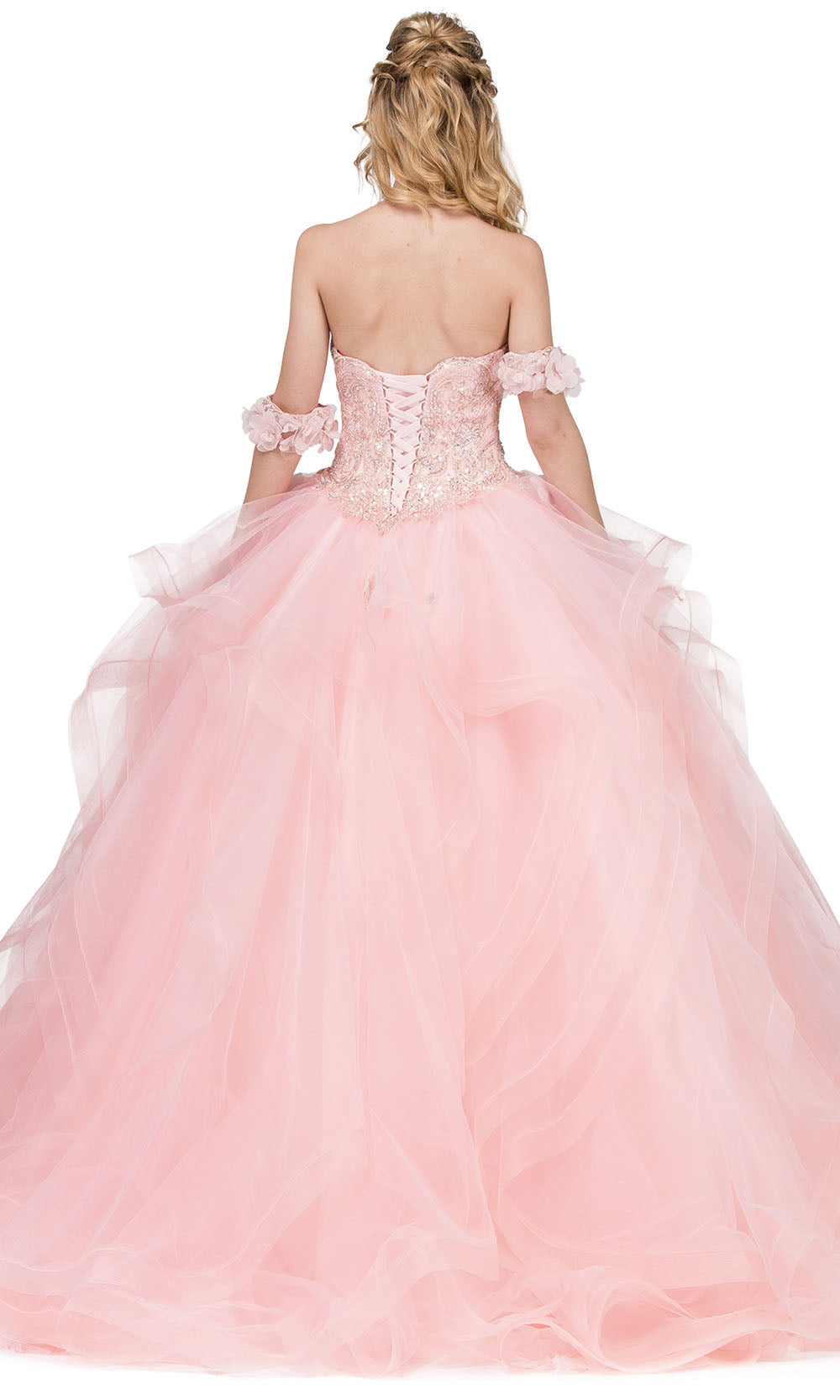 Dancing Queen - 1301 Embroidered Sweetheart Ruffled Ballgown In Pink