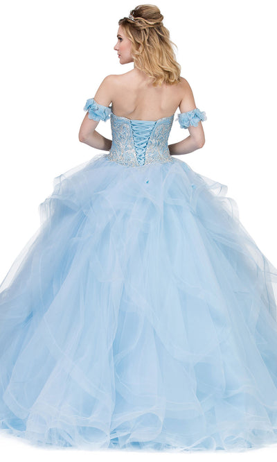 Dancing Queen - 1301 Embroidered Sweetheart Ruffled Ballgown In Blue