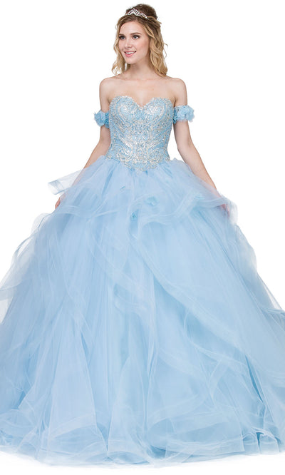 Dancing Queen - 1301 Embroidered Sweetheart Ruffled Ballgown In Blue