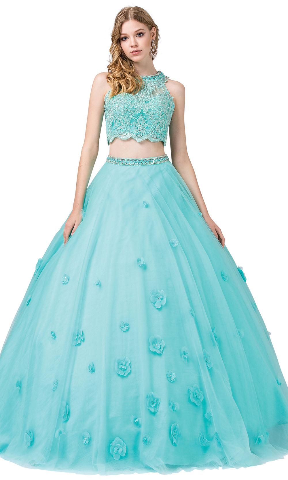Dancing Queen - 1302 Two Piece Floral Ballgown In Blue