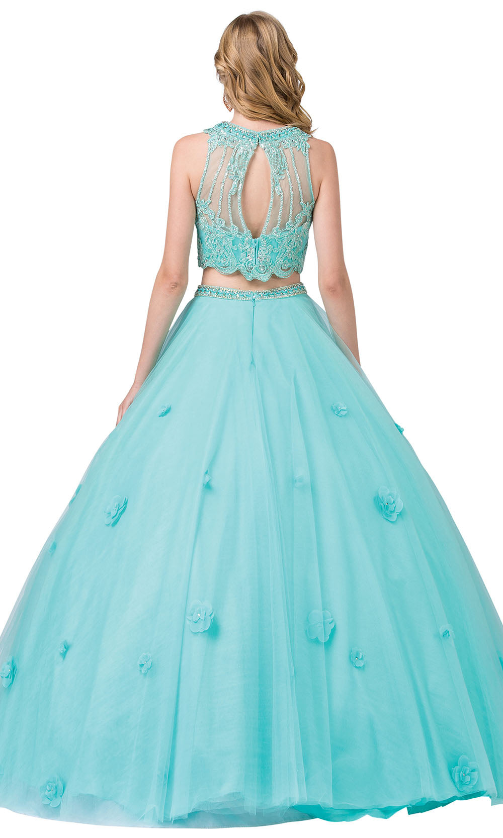 Dancing Queen - 1302 Two Piece Floral Ballgown In Blue