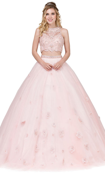 Dancing Queen - 1302 Two Piece Floral Ballgown In Pink