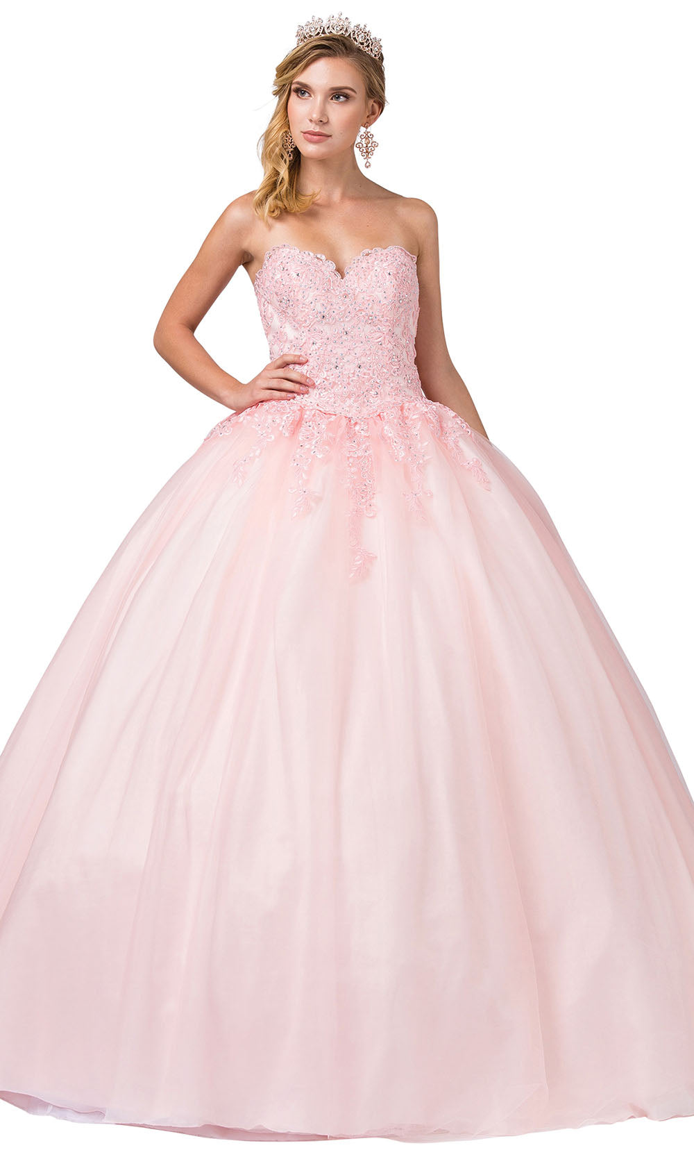 Dancing Queen - 1337 Strapless Beaded Applique Ballgown In Pink