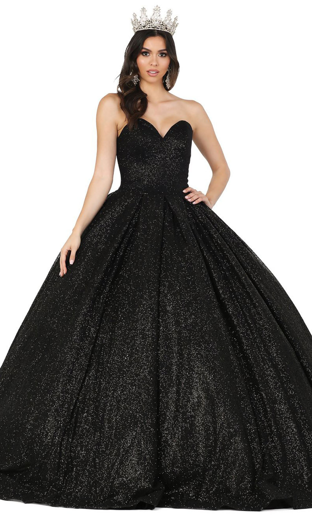 Dancing Queen - 1341 Strapless Glitter Sweetheart Ballgown In Black