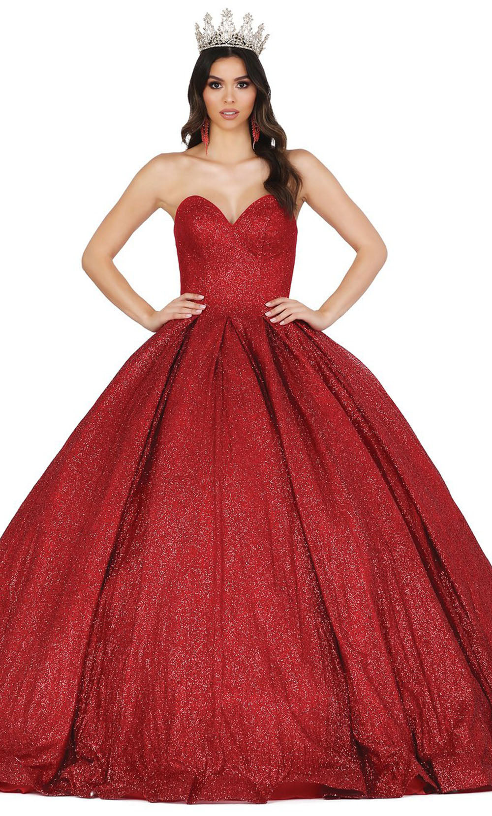 Dancing Queen - 1341 Strapless Glitter Sweetheart Ballgown In Red