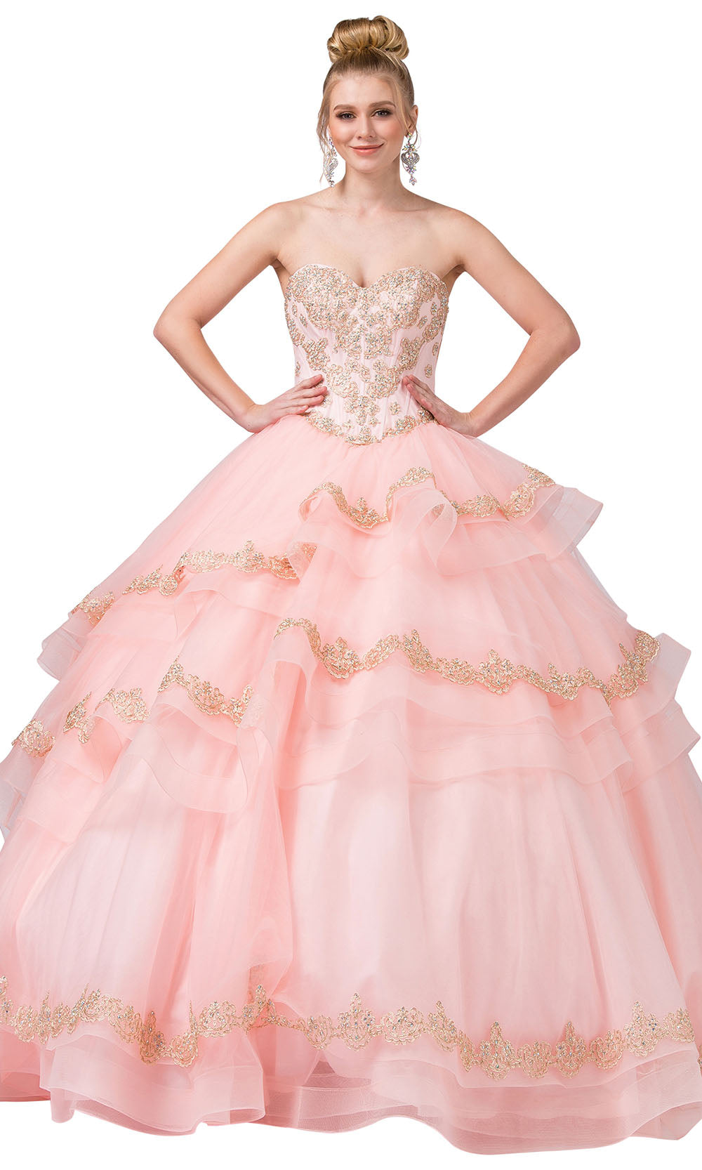Dancing Queen - 1372 Applique-Trimmed Layered Ballgown In Pink