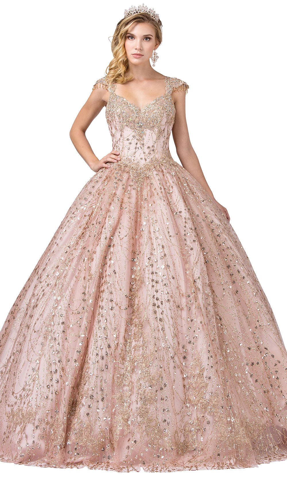 Dancing Queen - 1397 Embellished V Neck Ballgown In Pink