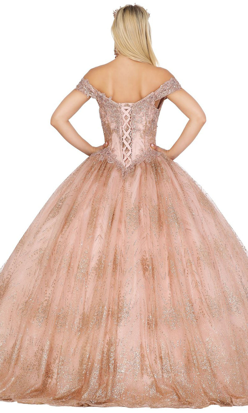 Dancing Queen - 1441 Off Shoulder Corset Glitter Ballgown In Pink