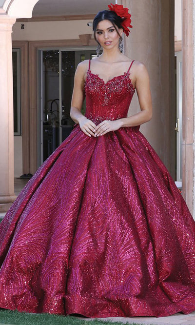 Dancing Queen - 1447 Glitter Bow Accented Back Ballgown In Burgundy