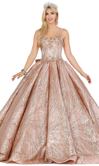 Dancing Queen - 1447 Glitter Bow Accented Back Ballgown In Pink
