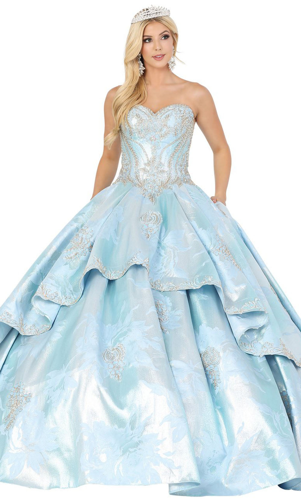 Dancing Queen - 1459 Sweetheart Embellished Floral Gown In Blue