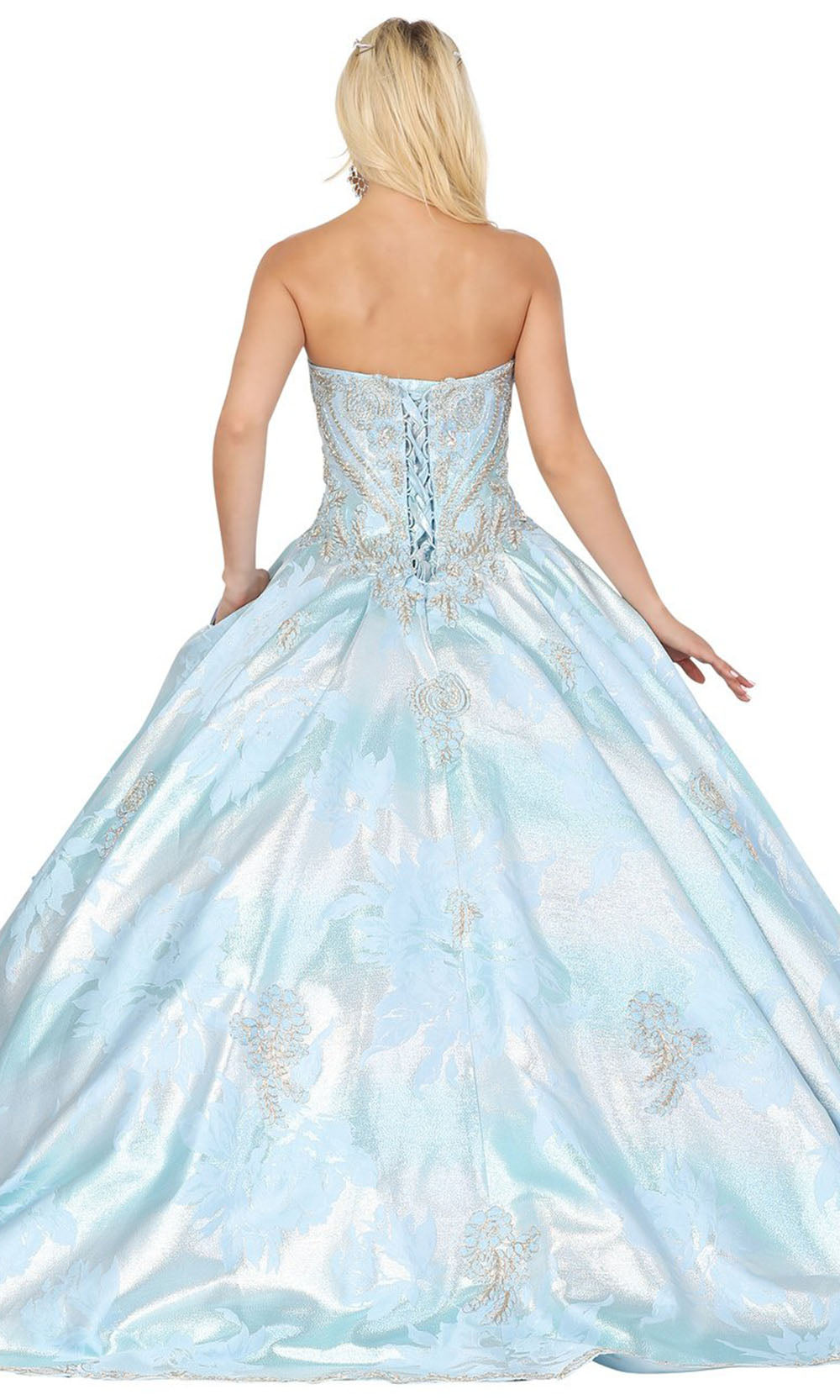 Dancing Queen - 1459 Sweetheart Embellished Floral Gown In Blue