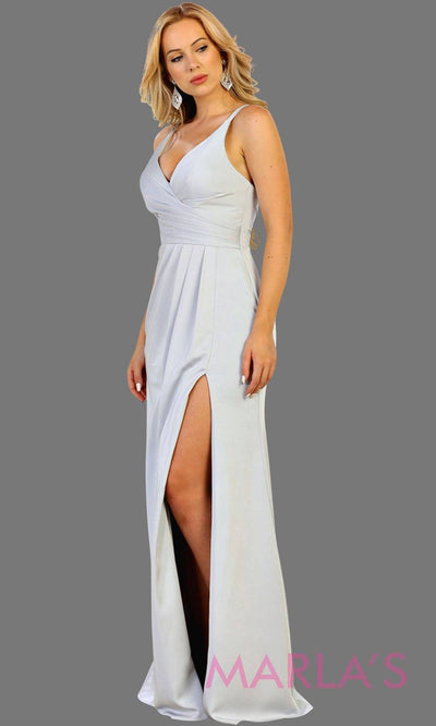 Long fitted white party dress with high slit. This is a sleek and sexy white prom dress. It can be worn as a simple wedding dress, second wedding dress, bridal dress, destination wedding gown, simple white dress. Plus size avail